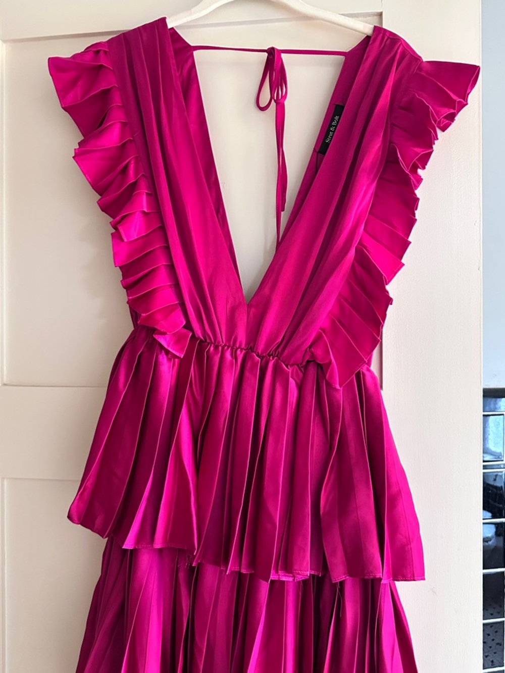 Magenta Pleated & Layered Ruffle Plunge V-Neck Dress - Picture 2 of 3